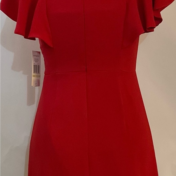 Sharagano Dress Apple Red Size 4 Flutter Sleeves Princess A-Line - Picture 5 of 13